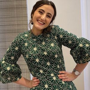 Modest Green and Gold Bridesmaid Dress